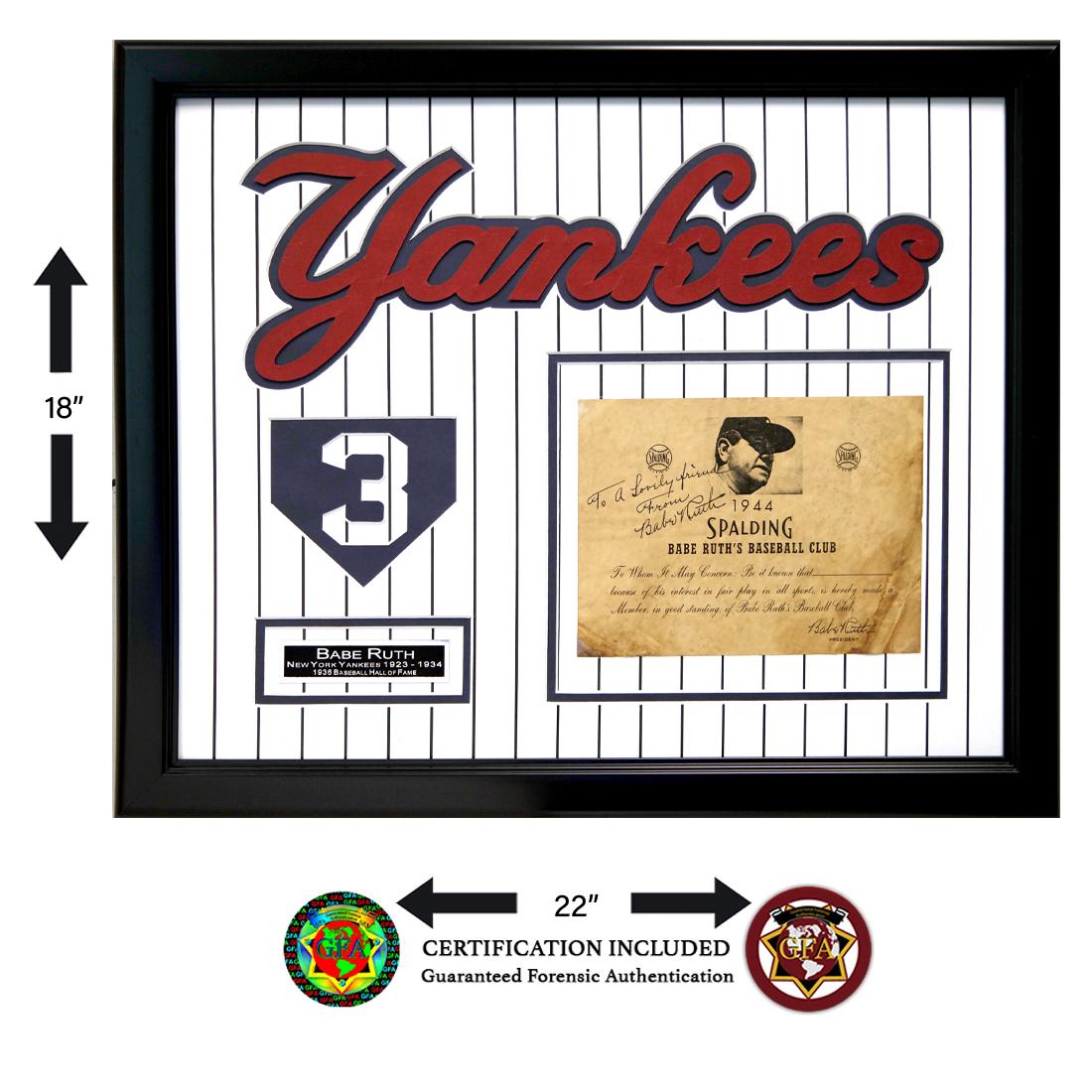 Babe Ruth Signed 1944 Spalding Club Certificate: Babe Ruth (February 6, 1895 – August 16, 1948). Signed Babe Ruth’s Baseball Club Membership Certificate. Signed boldly in black fountain pen ink. The Bambino inscribed above his signature,