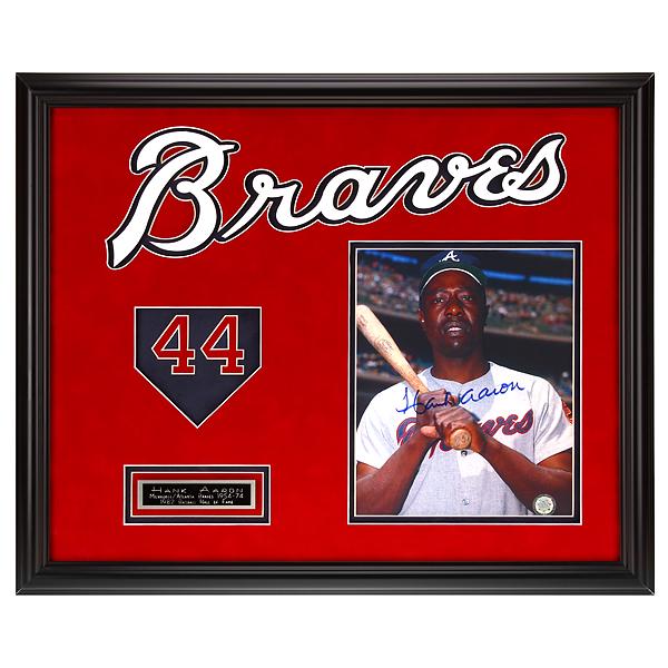Hank Aaron Atlanta Braves 20x16 autograph GFA: Hank Aaron's most notable achievement was breaking the career home run record set by Babe Ruth. During his career, Aaron performed at a consistently high level for an extended period of time. He hit 2