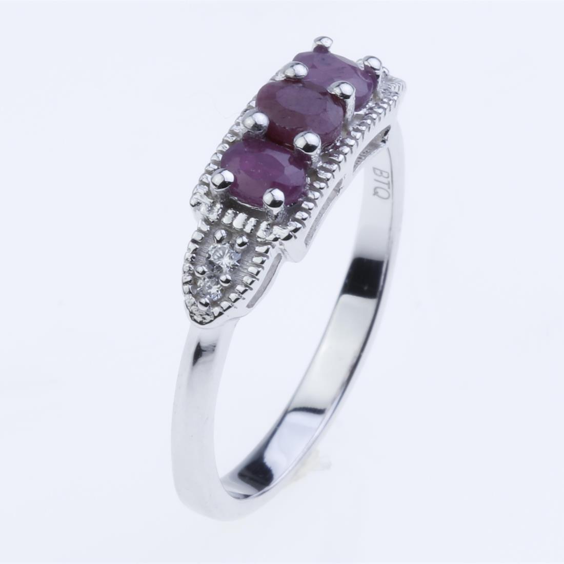 Size 7 Three Stone Indian Ruby & Zircon Ring (1 of 2)
