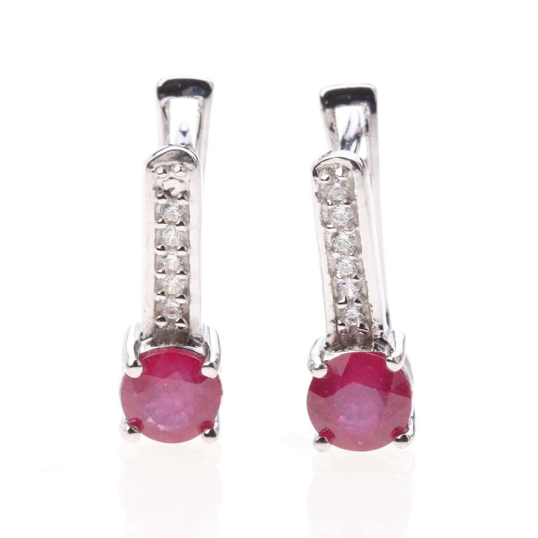 Sterling Silver Ruby Glass Filled Earrings (1 of 2)
