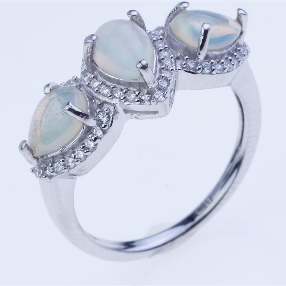 Size 7 Iridescent Ethopian Opal & Zircon Ring (1 of 2)