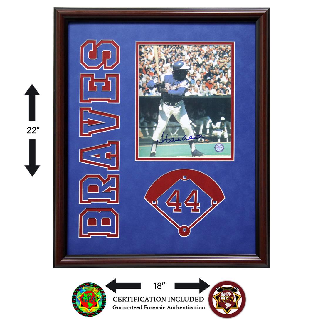 Hank Aaron Atlanta Braves Framed 20x16 Signed GFA: Hank Aaron's most notable achievement was breaking the career home run record set by Babe Ruth. During his career, Aaron performed at a consistently high level for an extended period of time. He hit 2