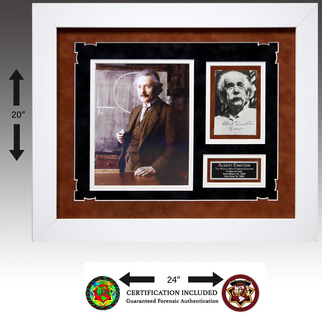 EINSTEIN SIGNED MC2 PHOTO CARD: Albert Einstein Postcard signed with inscription E = MC2. Albert Einstein's Big Idea E = MC2. It's the world's most famous equation, it can be quoted by scientists and non-scientists alike, but what d