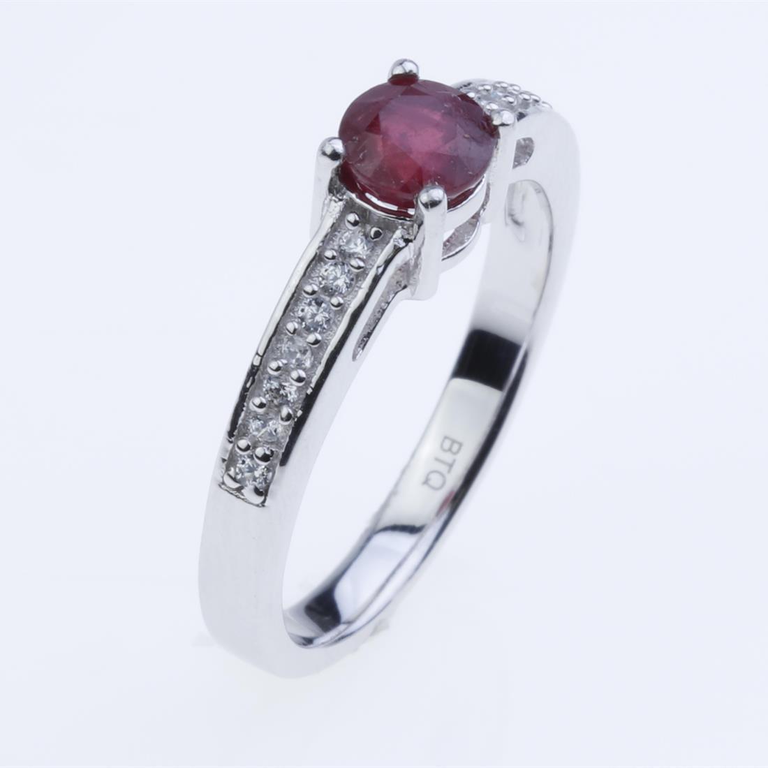 Size 7.5 Sterling Ruby Glass Filled & Zircon Ring (1 of 2)