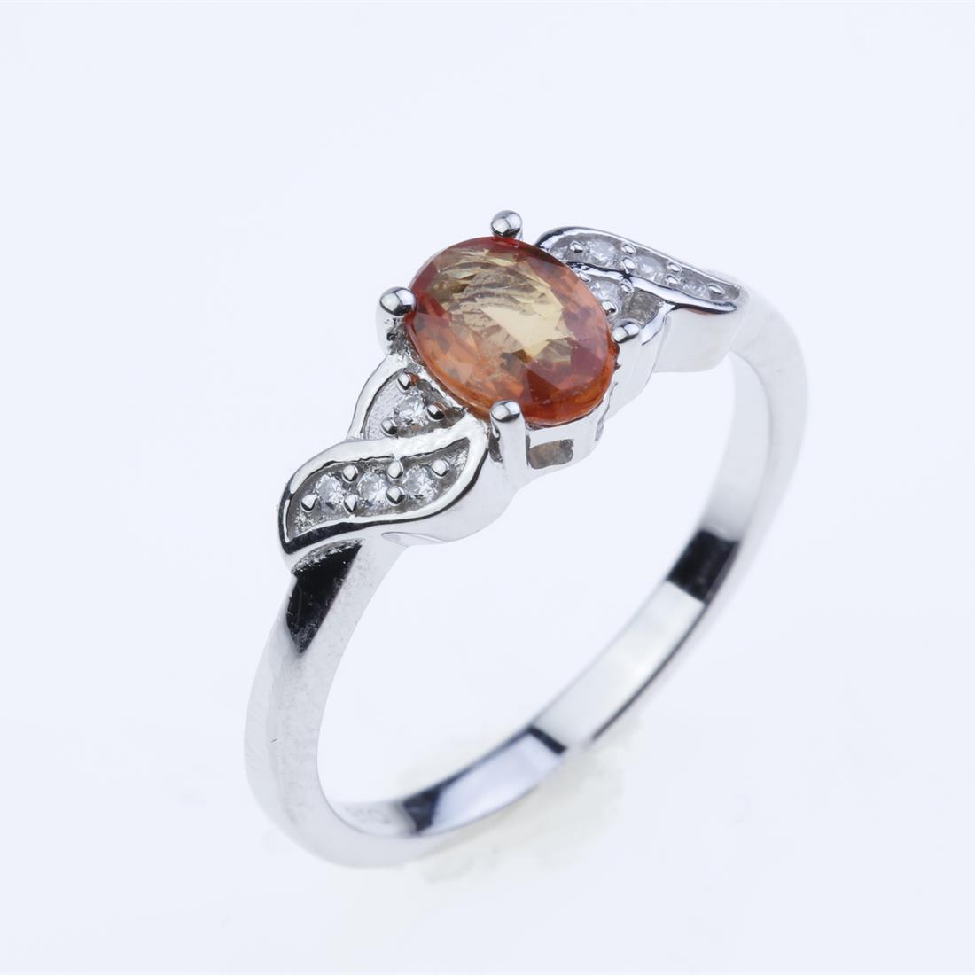 Size 7 Orange Sapphire & Zircon Silver Ring (1 of 2)