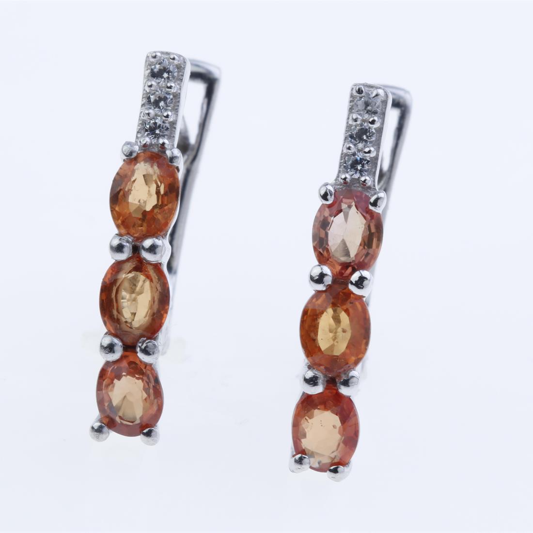 Three Stone Orange Sapphire & Zircon Earrings (1 of 2)