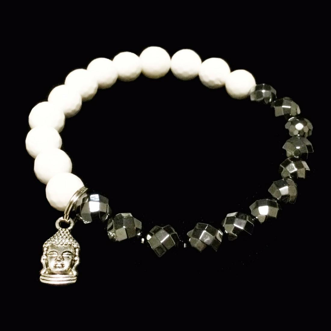 Black & White Stretch Bracelet with Charm (1 of 1)