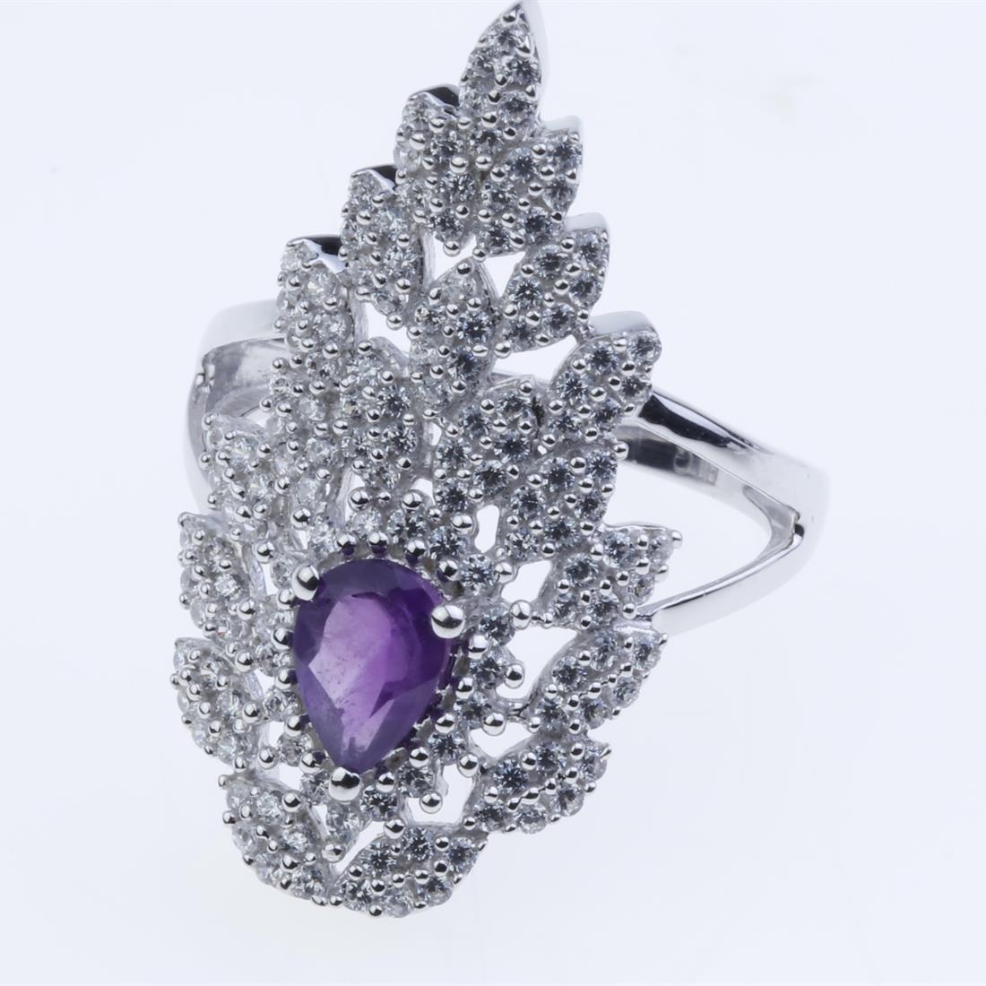 Sz 7 African Amethyst & Zircon Sterling Slv Ring (1 of 2)