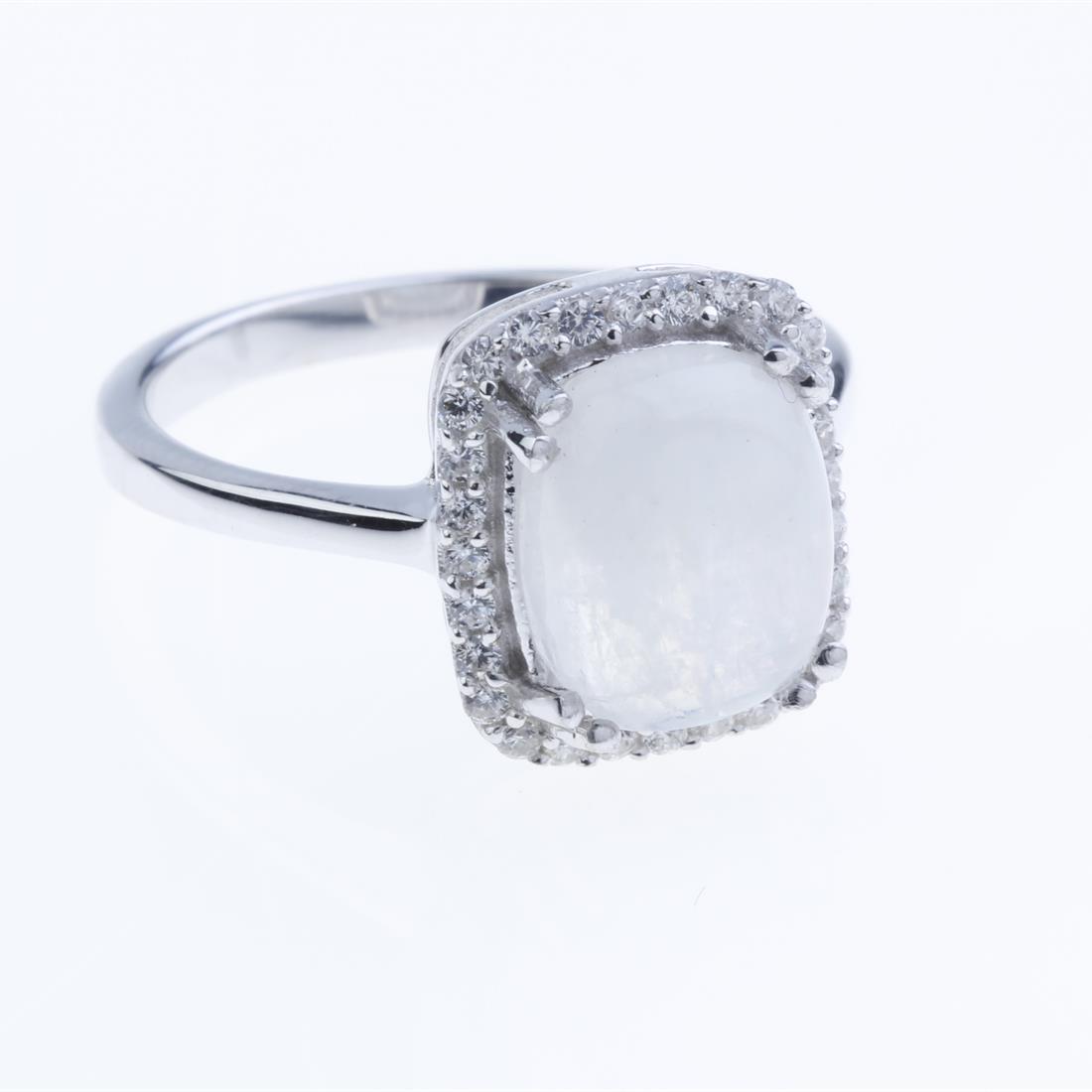 Size 8.5 Rainbow Moonstone & Zircon Sterling Ring (1 of 2)