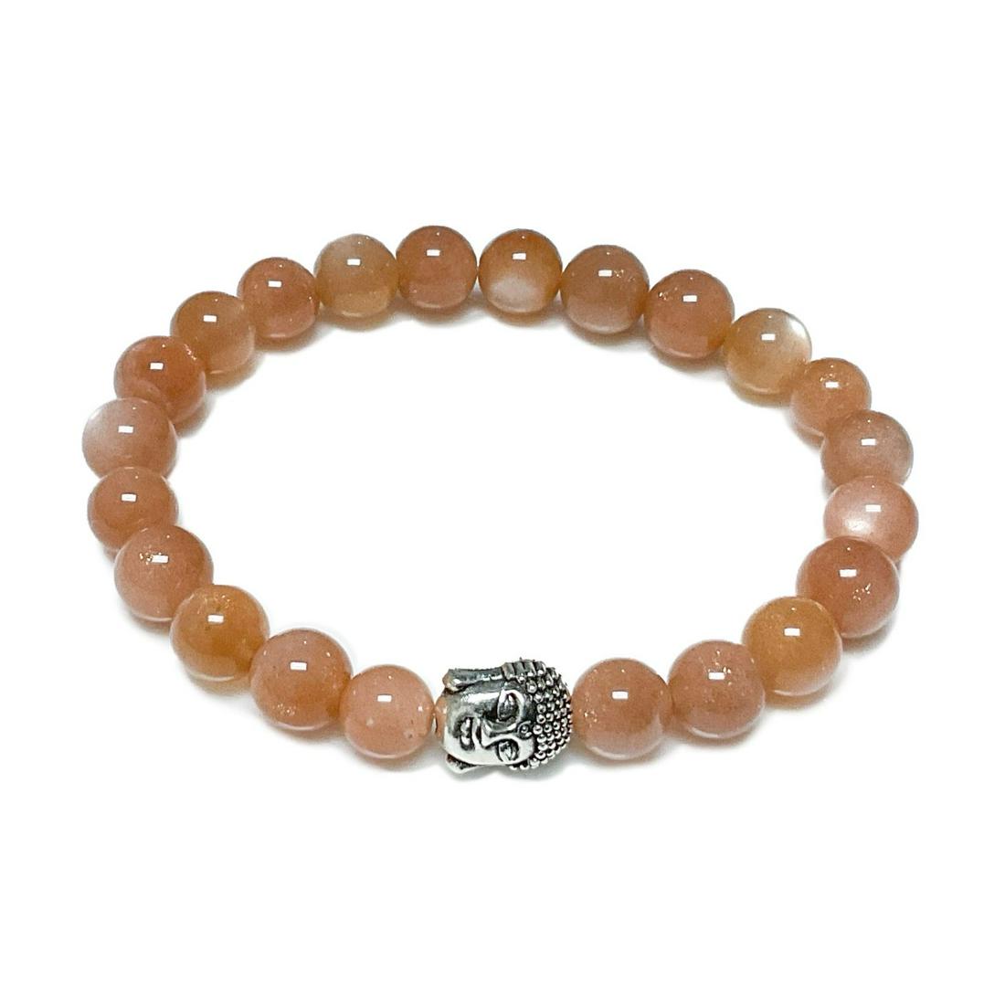 Peach Moonstone Buddha Head  Stretch Bracelet (1 of 1)