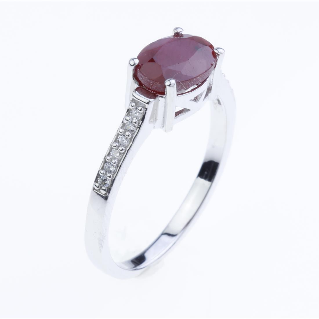Sz 7.5 Sterling Silver Indian Ruby & Zircon Ring (1 of 2)