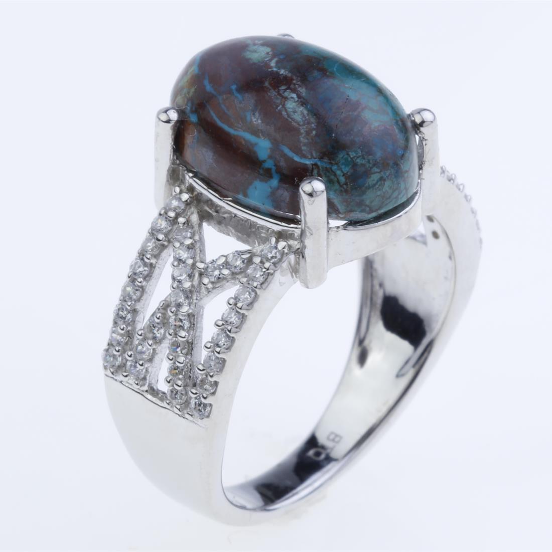 Sz 7.5 Sterling Silver Shattuckite & Zircon Ring (1 of 2)