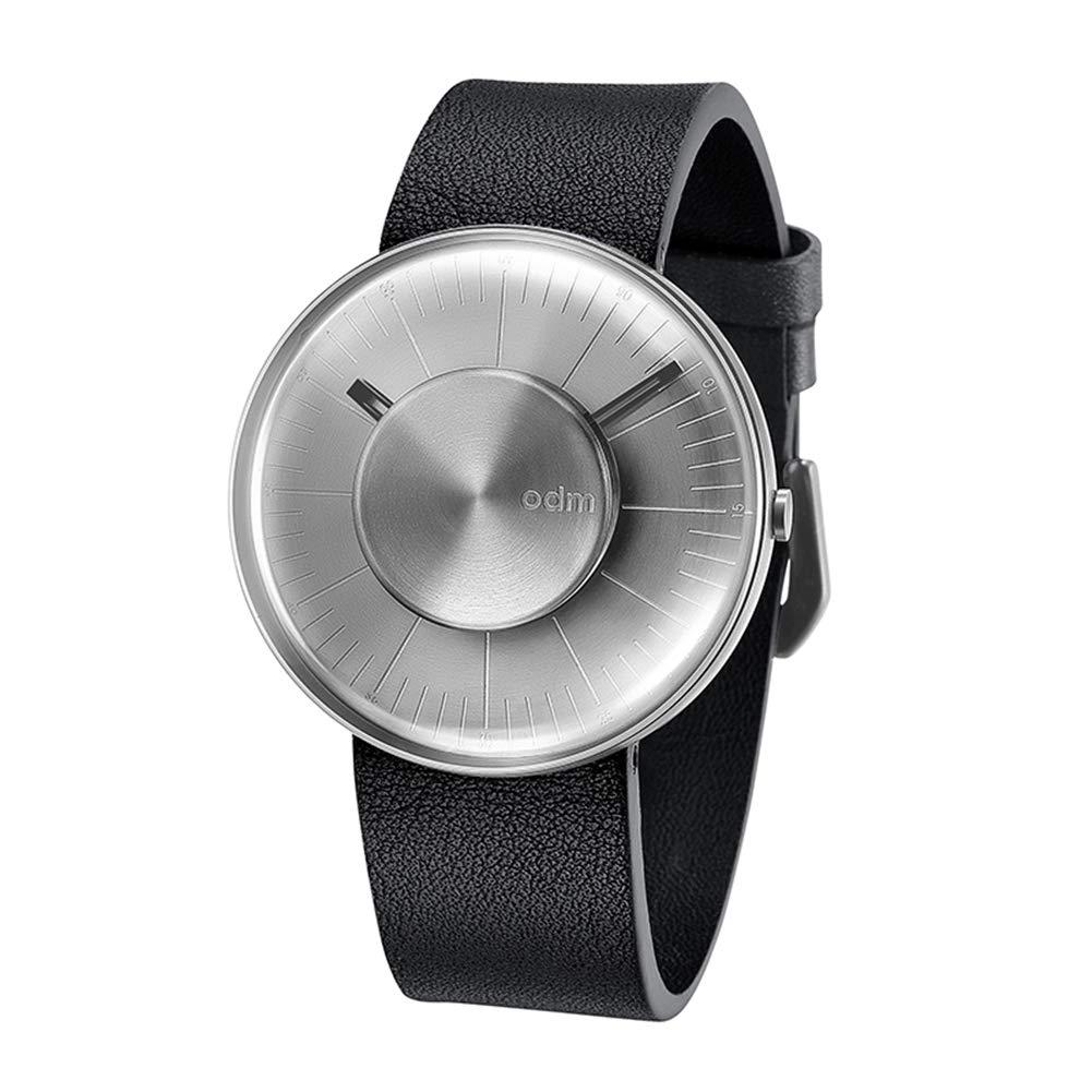 ODM Men's Silver - Watch with Black Leather Strap: The source of inspiration is halo. The center of the dial is a luminous body. From the solid dots to the extended halo, between the virtual and the real, the mystery is explored. 