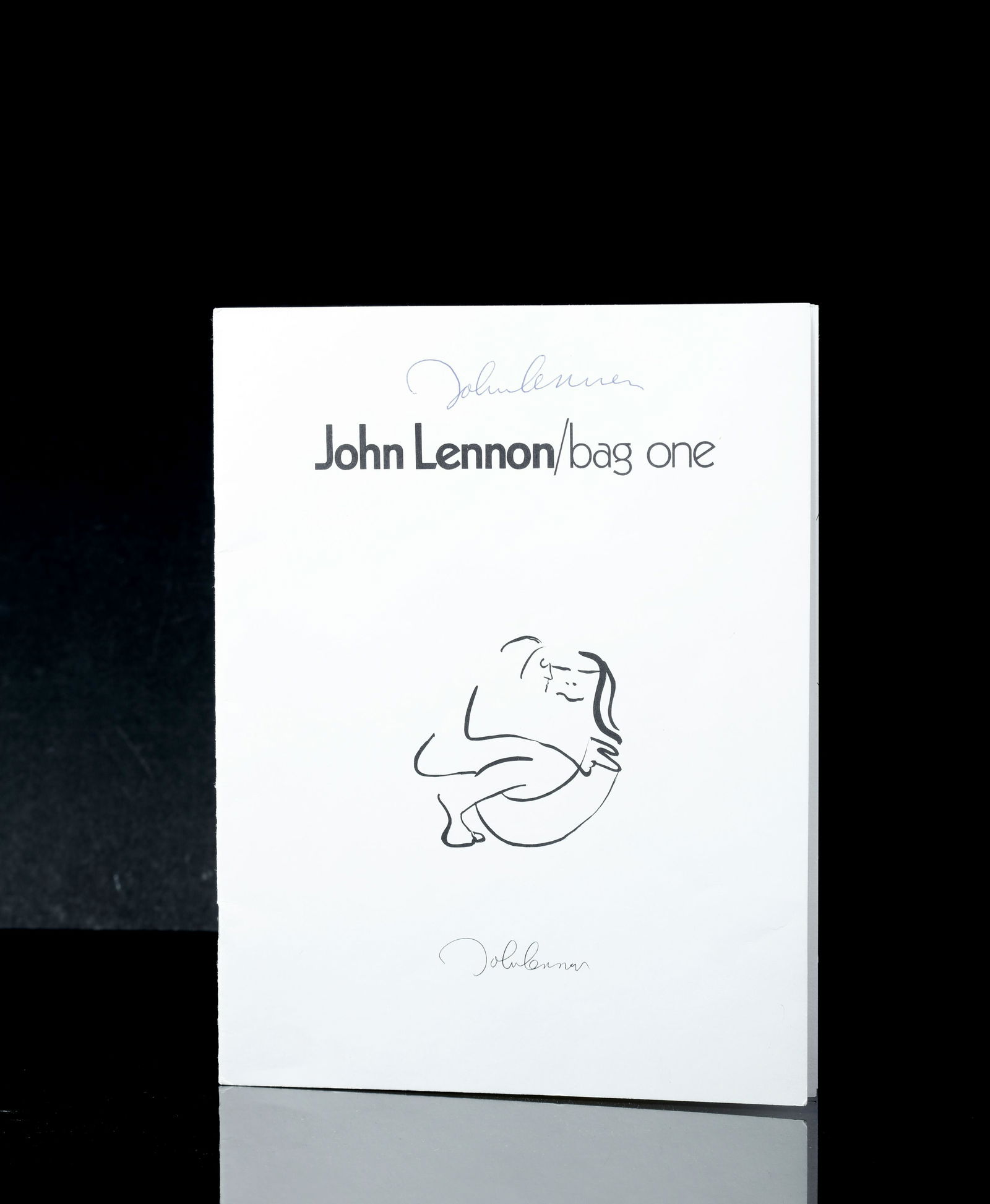John & Yoko Signed Bag One Gallery Sketches: The back cover of this program presents that this program was John Lennon's personal copy. Possibly "ONE OF A KIND" which would explain why John Lennon and Yoko Ono autographed this program numerous t