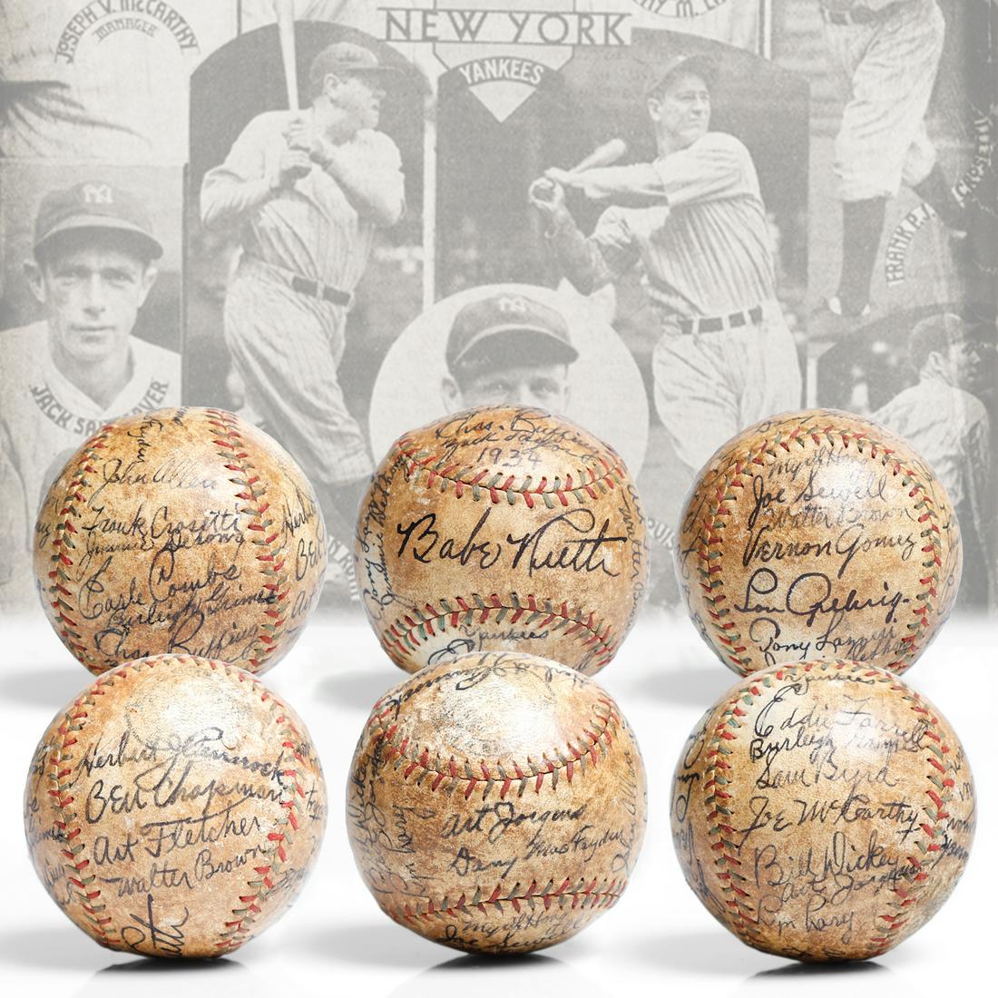 1934 Yankee Team Signed OL Ball Ruth's Last Year (1 of 9)