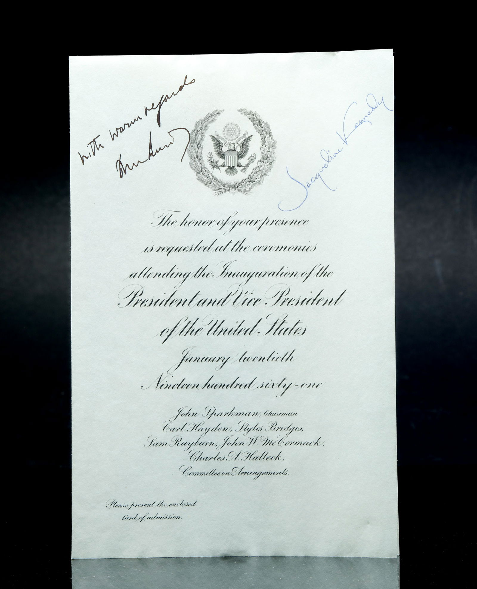 John & Jacqueline Kennedy Signed Inaugural Invitation (1 of 6)