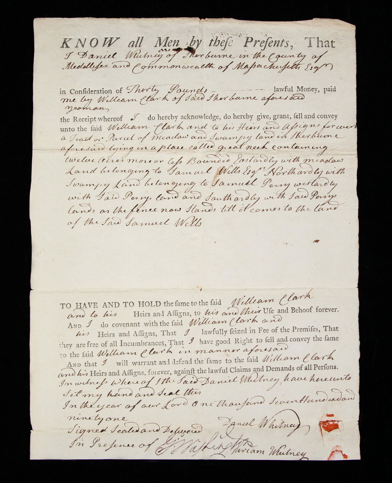 George Washington Signed Deed Dated December 1791 (1 of 7)
