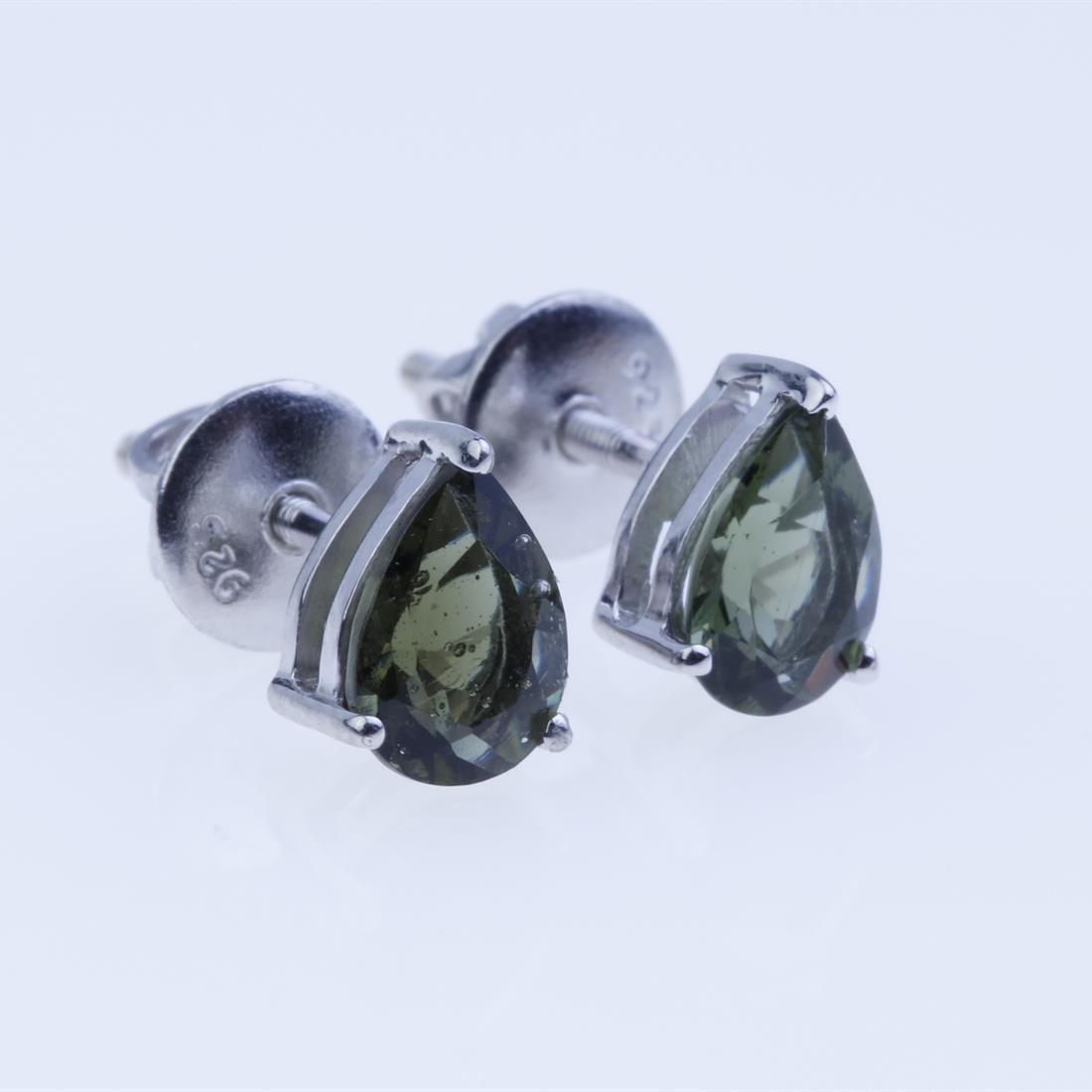 Pear Shape Moldavite Sterling Slv Stud Earrings (1 of 2)
