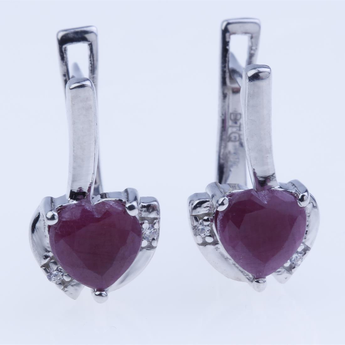 Heart Shape Indian Ruby & Zircon Silver Earrings (1 of 2)