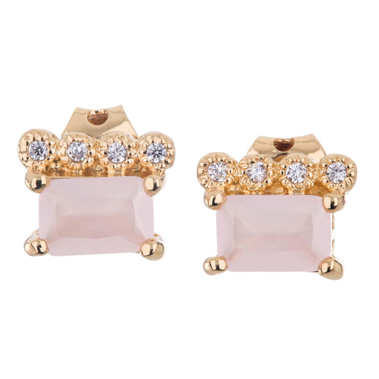14K Gold Plate Simulated Rose Quartz Stud Earrings (1 of 2)