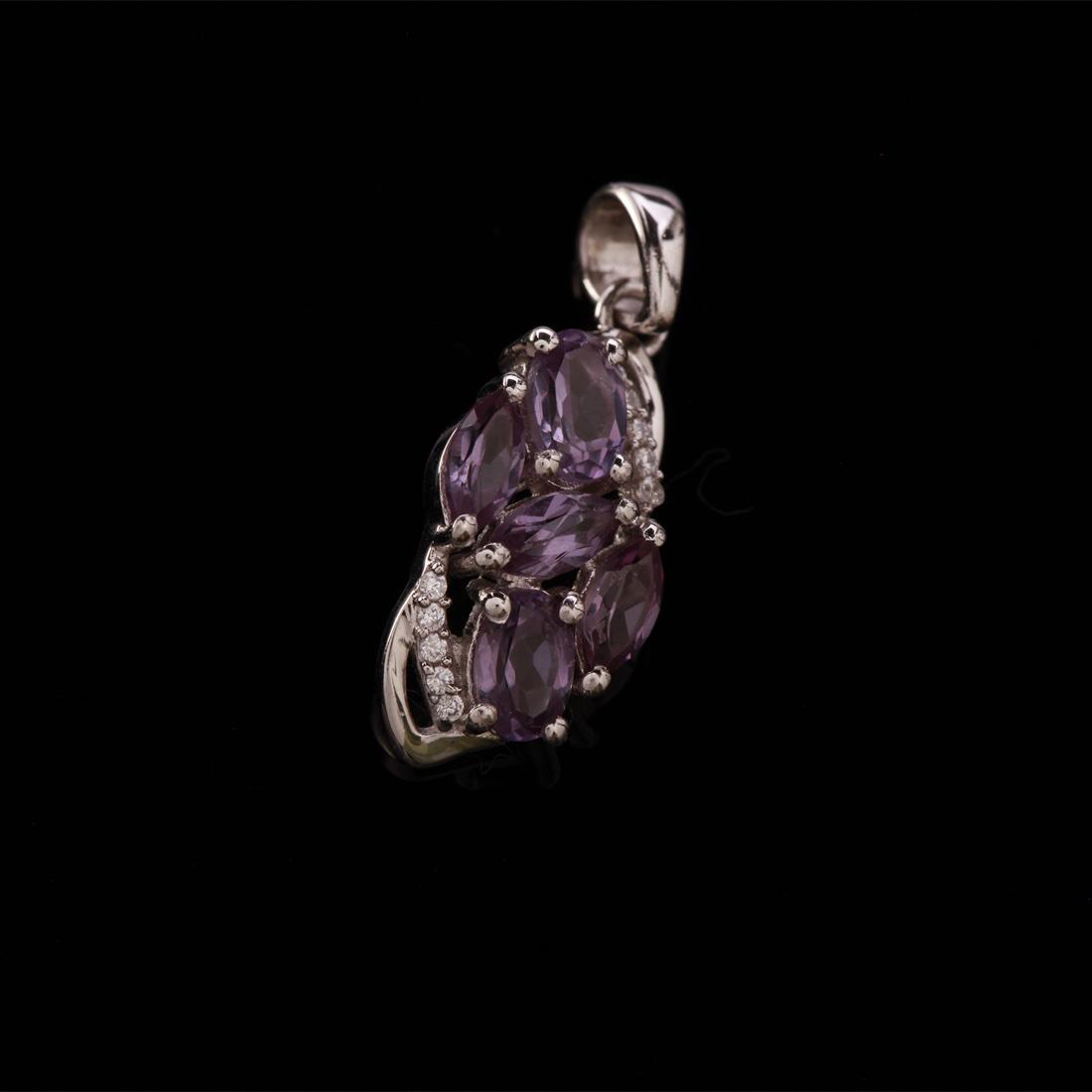 Sterling Silver Syn Alexandrite & Zircon Pendant: Sterling Silver Syn Alexandrite & Zircon Pendant • Metal: Sterling Silver • Stone: Syn Alexandrite&White Zircon • Dimensions: 26.83X10.43 Mm • Total Weight: 2.22Grs • Fin