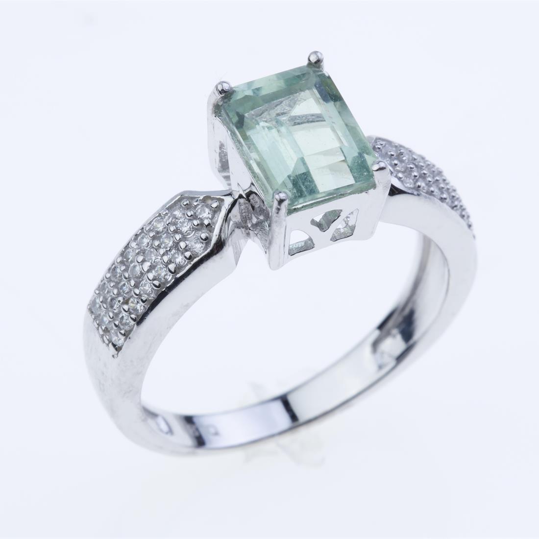 Size 8 Silver Green Color Flourite & Zircon Ring (1 of 2)