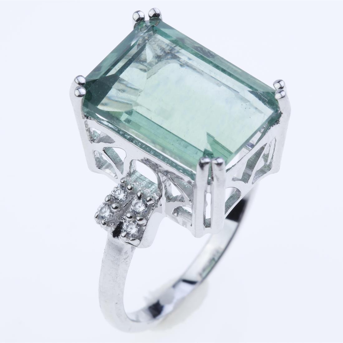 Size 7 Emerald Cut Green Flourite & Zircon Ring (1 of 2)