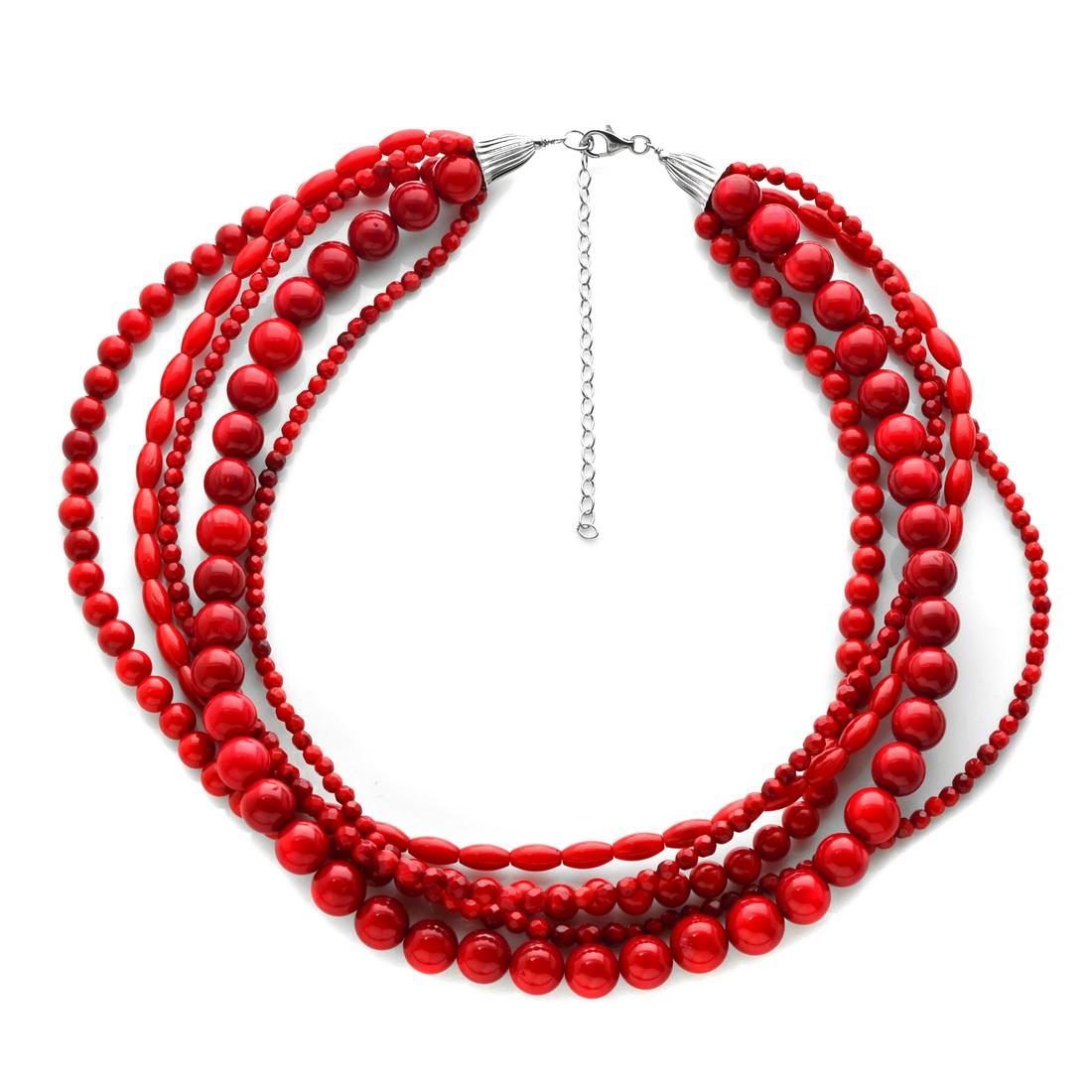 Multi Strand Red Coral Bead Silver Necklace (1 of 1)