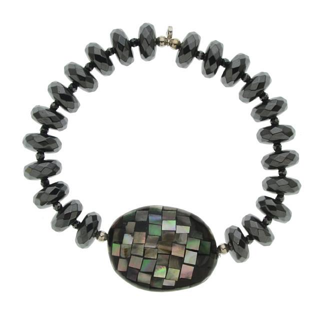 Sterling Silver Hematite & Black MOP Bracelet: • Stone: Hematite and Mother of Pearl • Color: Black • Length: 7.2 Inch • Gleaming rhodium over fine sterling silver • Disclaimer: Gemstones may feature inclusions or imp