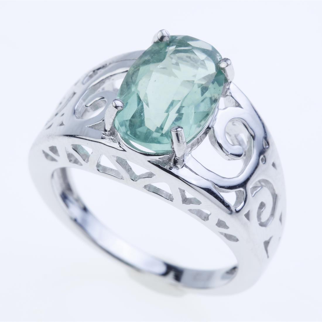 Size 8 Oval Green Flourite Scroll Silver Ring (1 of 2)
