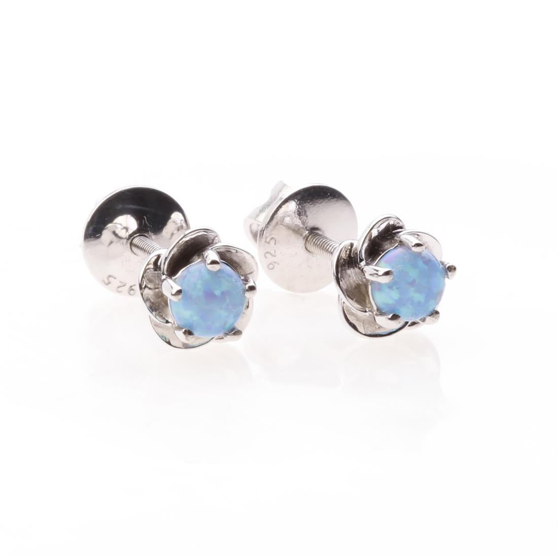 Sterling Silver 4Mm Syn Azure Opal Stud Earrings (1 of 2)