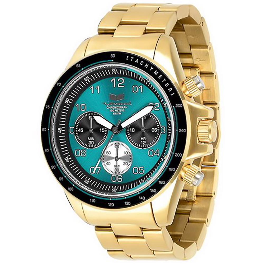 Vestal Men's ZR2 Watch - Gold/Teal/Brushed: Inspired by its sibling, the ZR-2 is everything the ZR-3 has to offer while captured in a smaller 43mm case. The ZR-2 is a mid-sized premium round chronograph. Its stainless steel case construction in