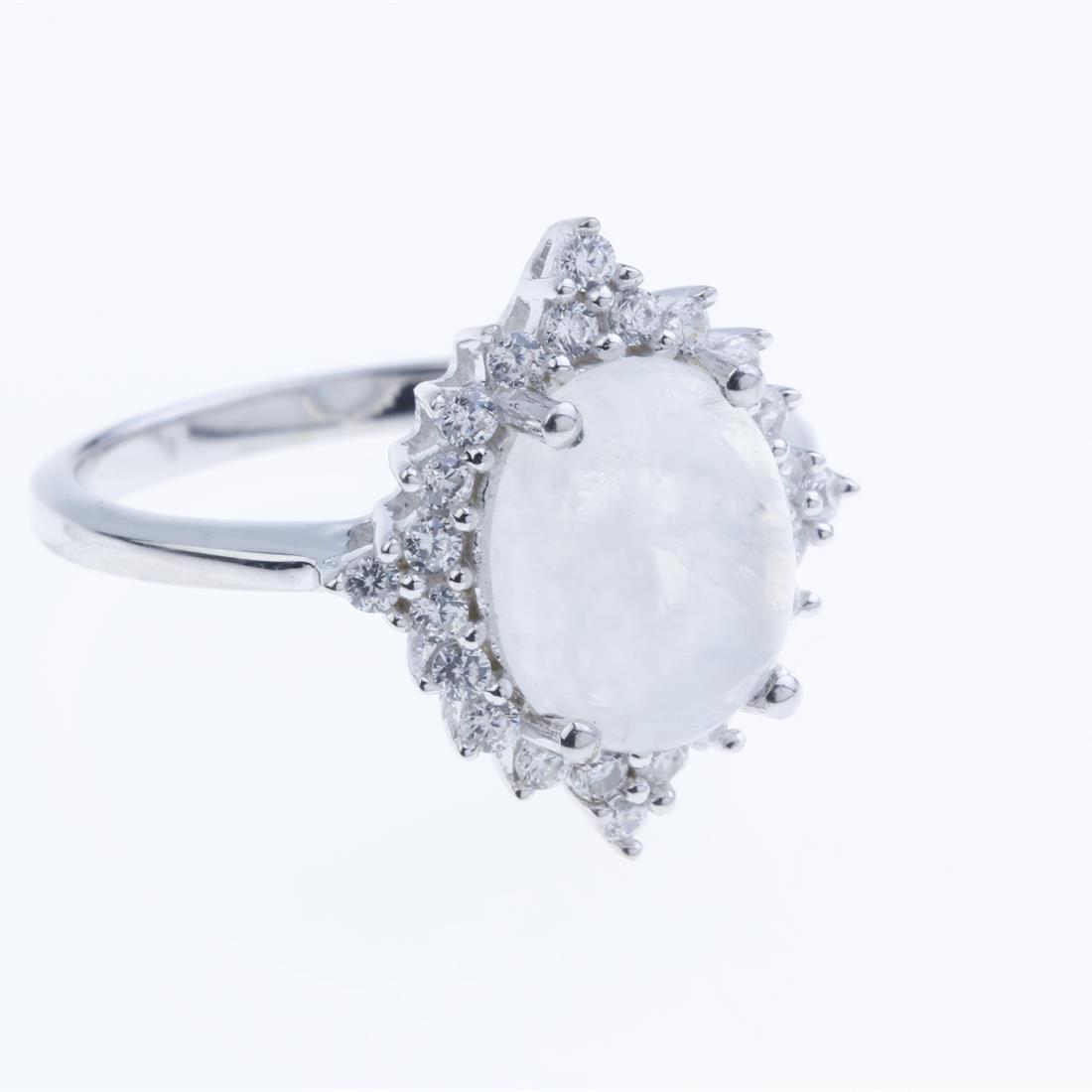 Size 7.5 Rainbow Moonstone & Zircon Silver Ring (1 of 2)