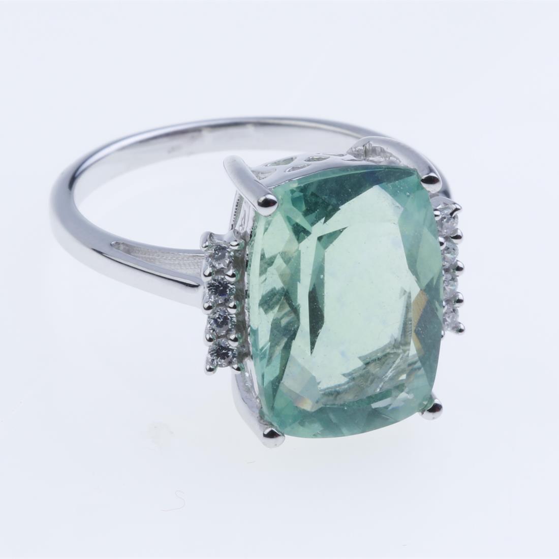 Size 7.5 14x10mm Flourite & Zircon Sterling Ring (1 of 2)