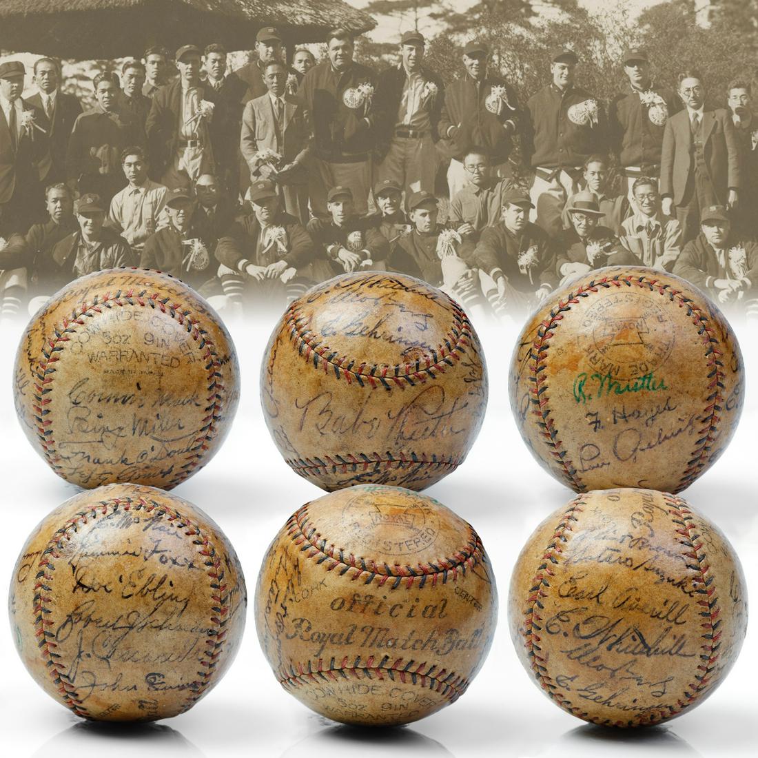 1934 Tour of Japan "Royal Match" Signed Ball (1 of 9)
