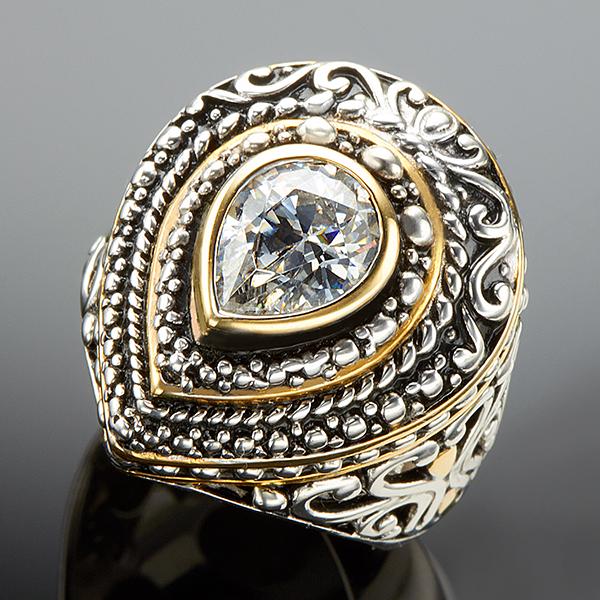 Sterling Silver Two Tone Pear Shape Cz Ring Sz 6 (1 of 2)