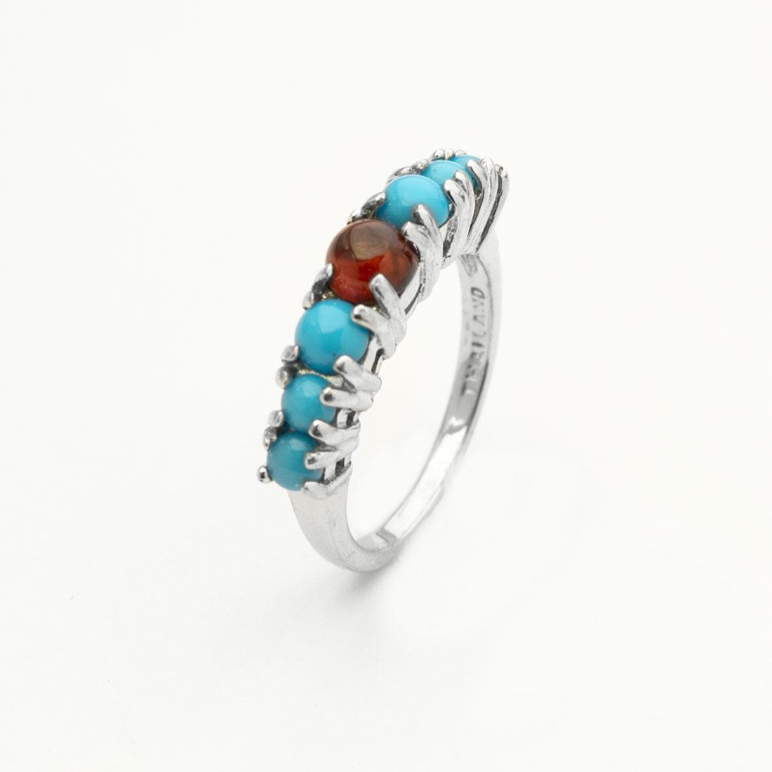 Silver Turquoise & Garnet Graduated Ring-SZ 7 (1 of 1)