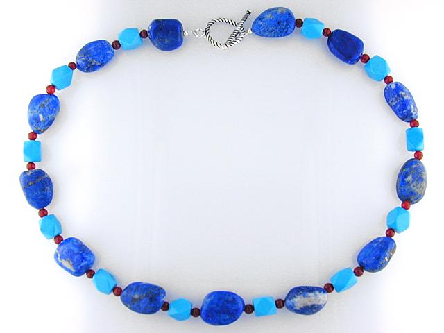 Silver Turquoise Lapis & Carnelian Necklace 19": • Genuine Turquoise, Lapis and Carnelian • Approx Length: 19 inches • Secure Toggle Clasp • Gleaming rhodium over fine sterling silver • Disclaimer: Gemstones may feature
