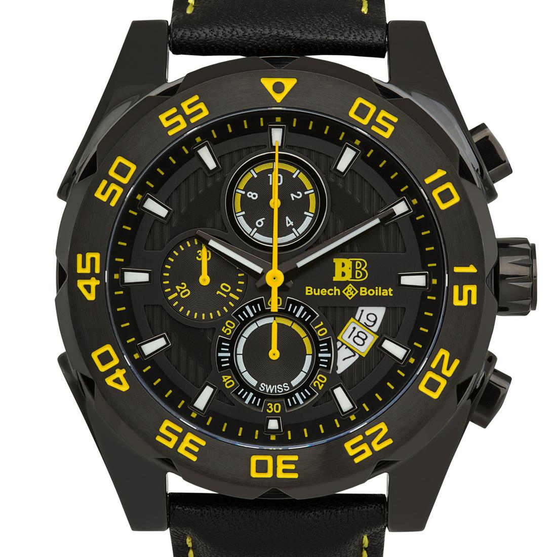 Buech & Boilat Torrent Chronograph 44mm Case Watch: True Chonograph Functions Swiss Ronda 3540.D Movement Multi-Layered Dial Luminesent Hands Sapphire Crystal