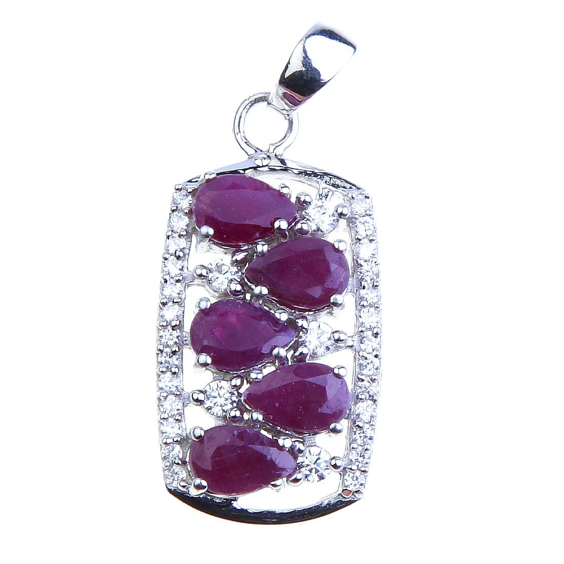 Indian Ruby &White Zircon Sterling Silver Pendant (1 of 2)