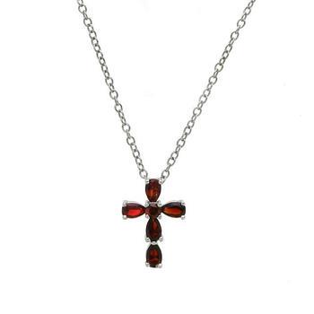 Sterling Cross Red Cubic Zirconia Pendant w/Chain (1 of 1)