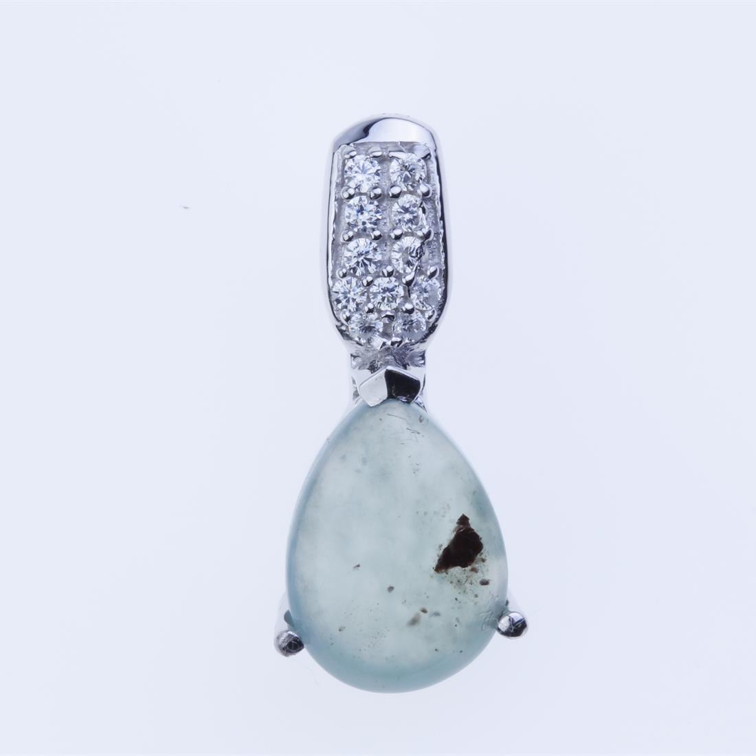 Aquaprase & Zircon Sterling Silver Pendant: Aquaprase & Zircon Sterling Silver Pendant • Metal: Sterling Silver • Stone: 10X7 Mm Pear Shape Aquaprase&White Zircon • Dimension: 18.8X8.2 Mm • Total Weight: 1.38 Grams ̶
