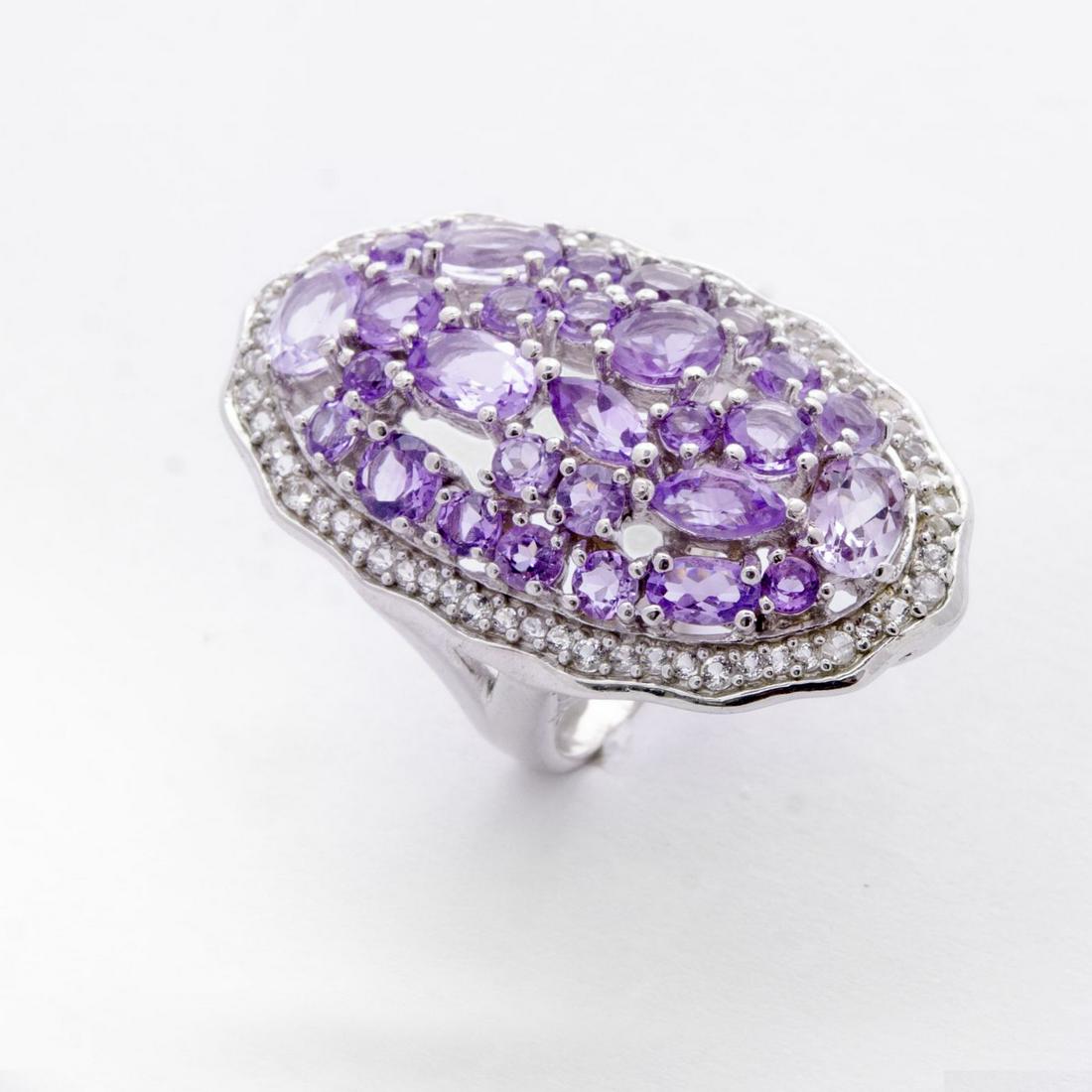 Sz 7 Rhodochrosite & Zircon Split Silver Ring (1 of 2)