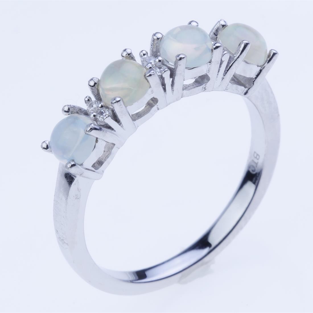 Size 7 4-Stone Ethopian Opal Zircon Silver Band (1 of 2)