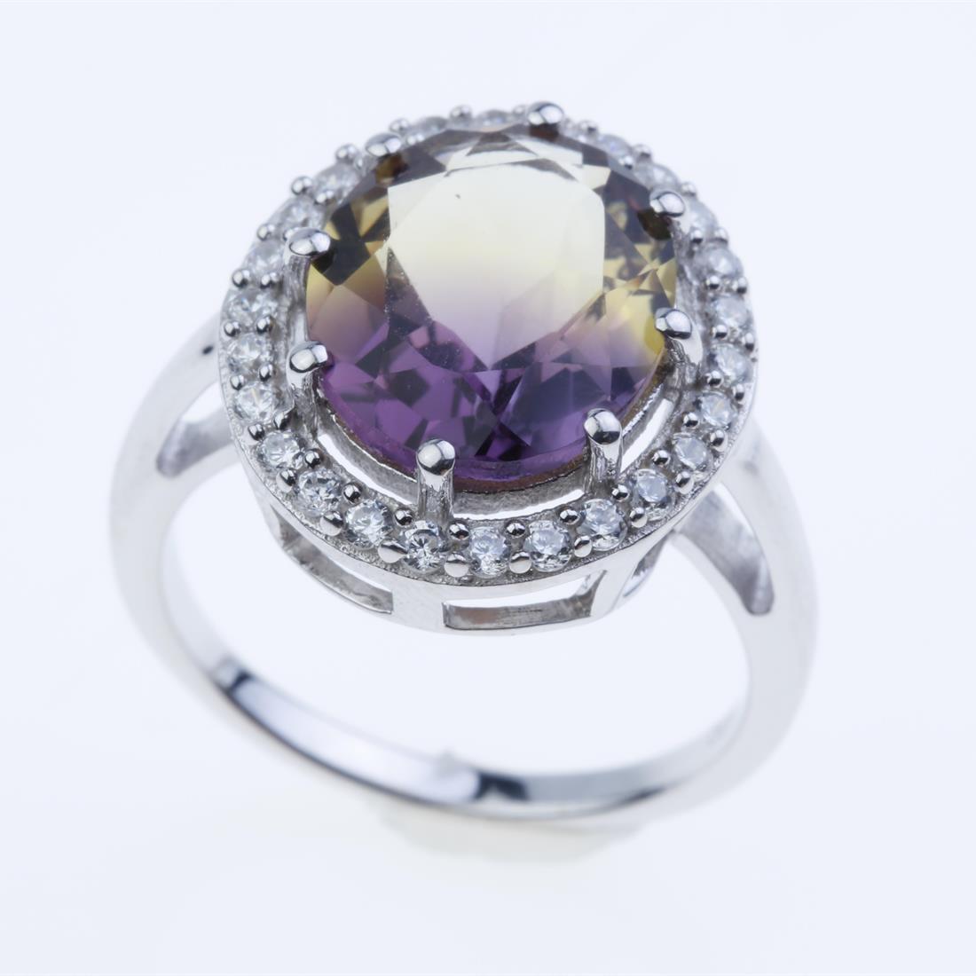 Size 7 Oval Ametrine & Zircon Silver Ring (1 of 2)