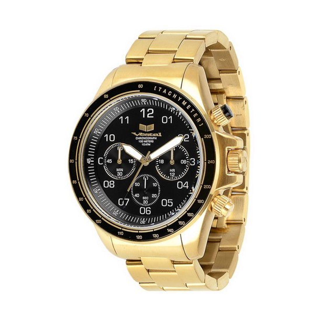 Vestal Men's ZR2 Watch - Gold/Black: Inspired by its sibling, the ZR-2 is everything the ZR-3 has to offer while captured in a smaller 43mm case. The ZR-2 is a mid-sized premium round chronograph. Its stainless steel case construction in