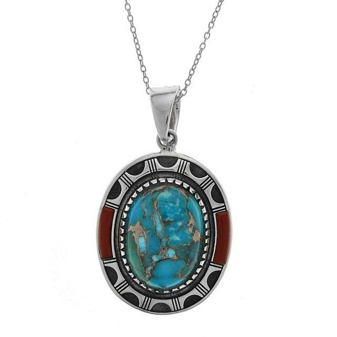 Sterling Mohave Turquoise & Jasper Pendant w/chain: Add a smart accent with this Pendant necklace from the Pangea Mines Native Soul Collection. Redolent of our western heritage, this lovely design is crafted in sterling silver and adorned with genuine