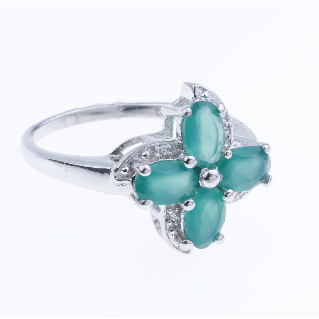 Sz 7.5 Sterling Silver Green Agate & Zircon Ring (1 of 2)