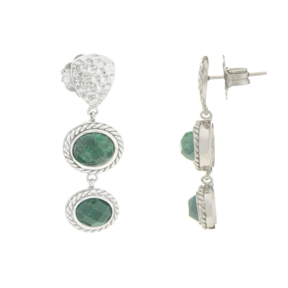 Silver Emerald Corundum Hammered Drop Earrings (1 of 1)