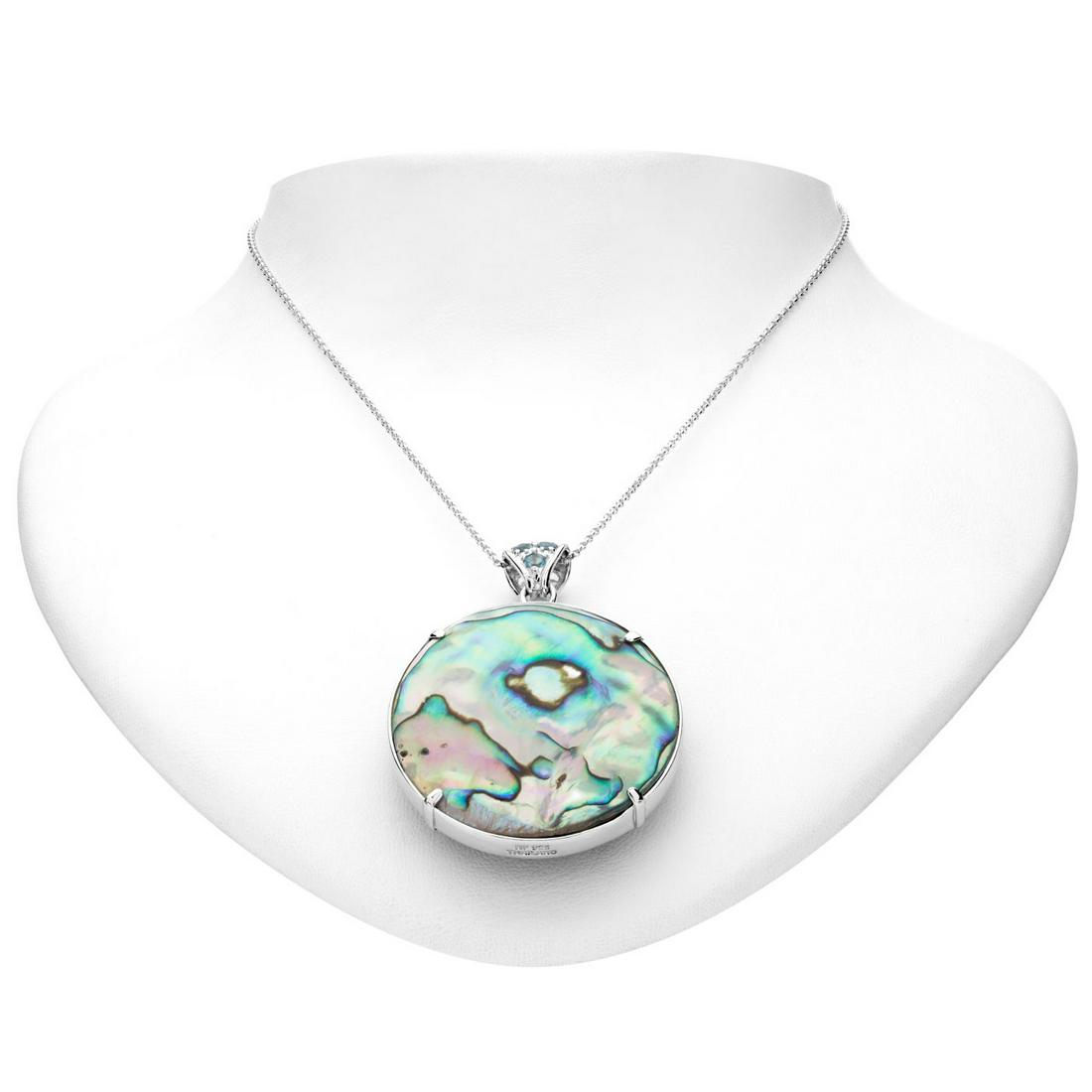 Silver Adventurine&Abalone Reversible Pend w/Chain: 925 Sterling Silver What a beautiful idea! Our smart sterling silver pendant offers two great looks at a great value price. One side features the fascinating iridescence of genuine abalone accented wi